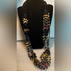 Tourmaline, Citrine and Black Beads (possibly onyx, obsidian) Gemstone Necklace
